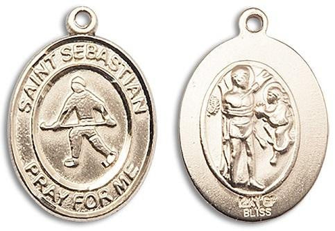 St Sebastian Field Hockey Medal - 14kt Gold Oval Pendant 3 Sizes