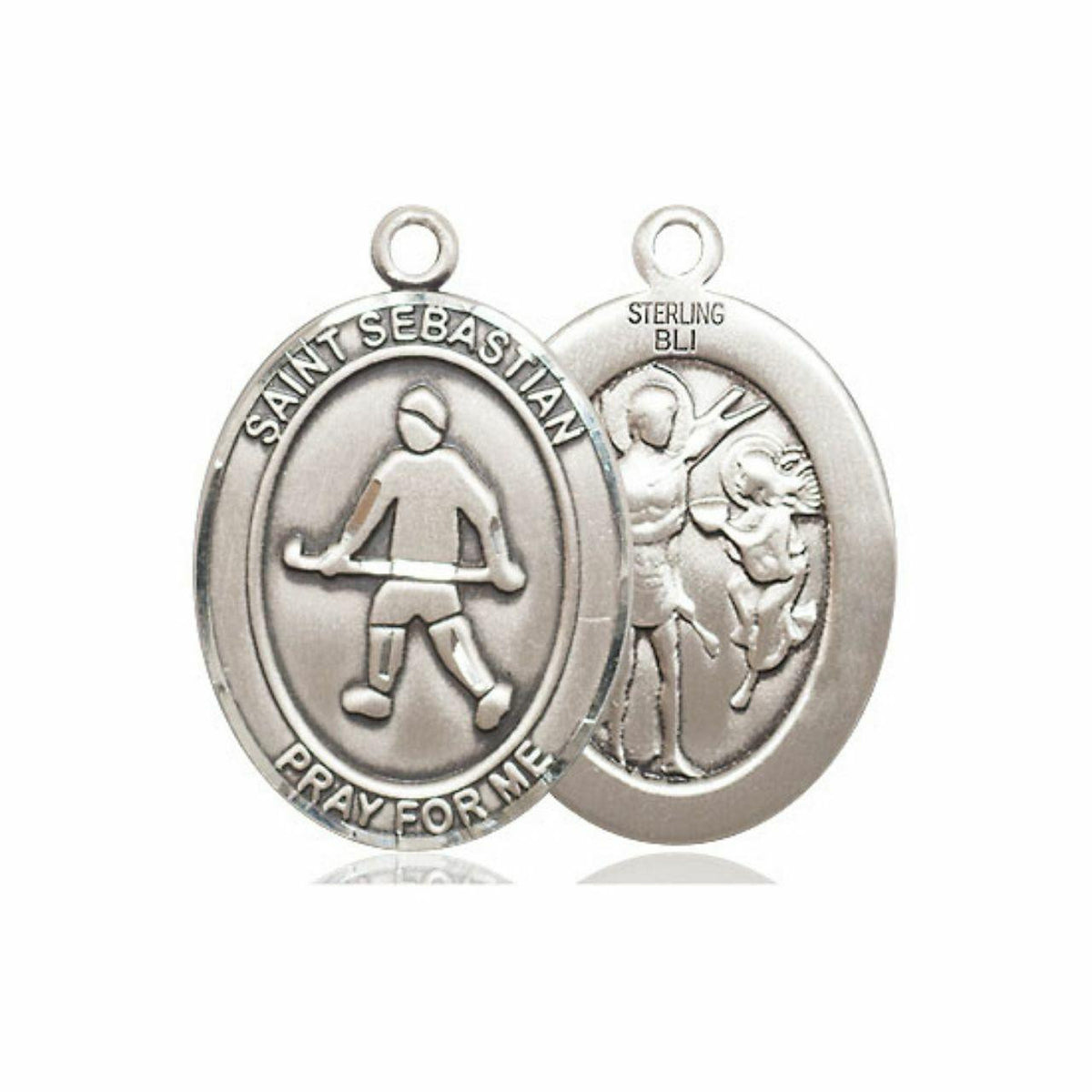St Sebastian Field Hockey Medal - Sterling Silver Oval Pendant 3 Sizes