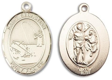 St Sebastian Fishing Medal - 14kt Gold Oval Pendant 3 Sizes