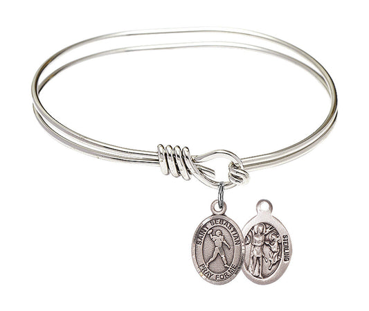 St Sebastian - Football Eye Hook Bangle Bracelet - Sterling Silver Charm 9161SS