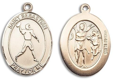 St Sebastian Football Medal - 14kt Gold Oval Pendant 3 Sizes