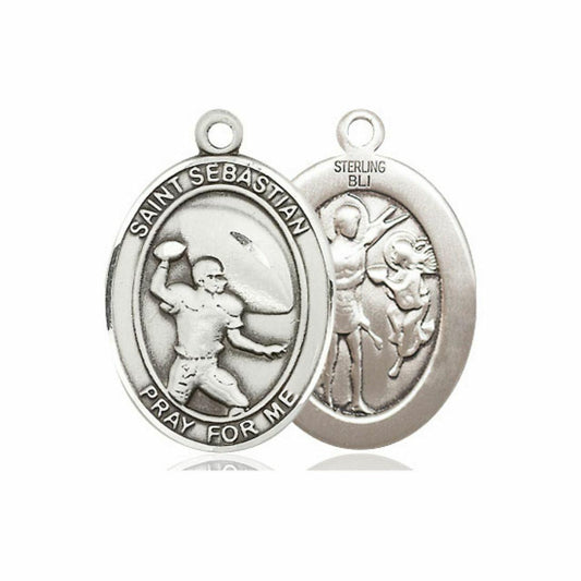 St Sebastian Football Medal - Sterling Silver Oval Pendant 2 Sizes