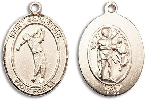 St Sebastian Golf Medal - 14kt Gold Oval Pendant 3 Sizes