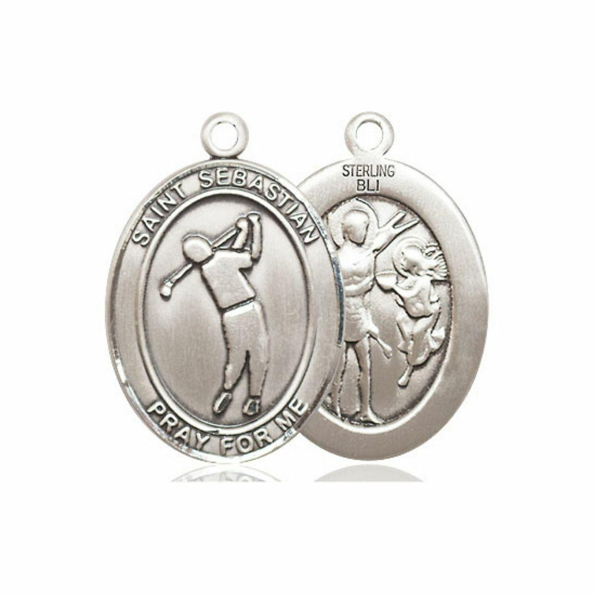 St Sebastian Golf Medal - Sterling Silver Oval Pendant 3 Sizes