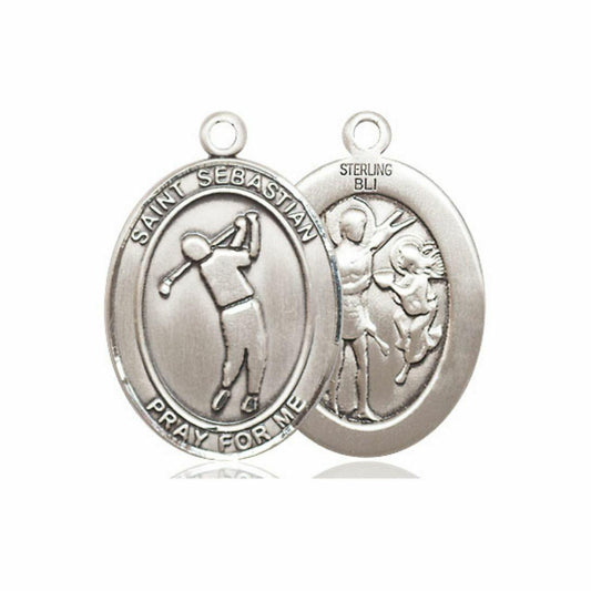 St Sebastian Golf Medal - Sterling Silver Oval Pendant 3 Sizes