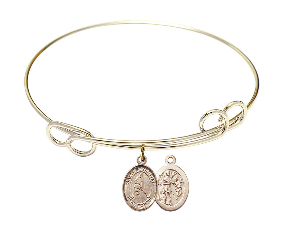 St Sebastian - Ice Hockey Double Loop Bangle Bracelet - Gold-Filled Charm