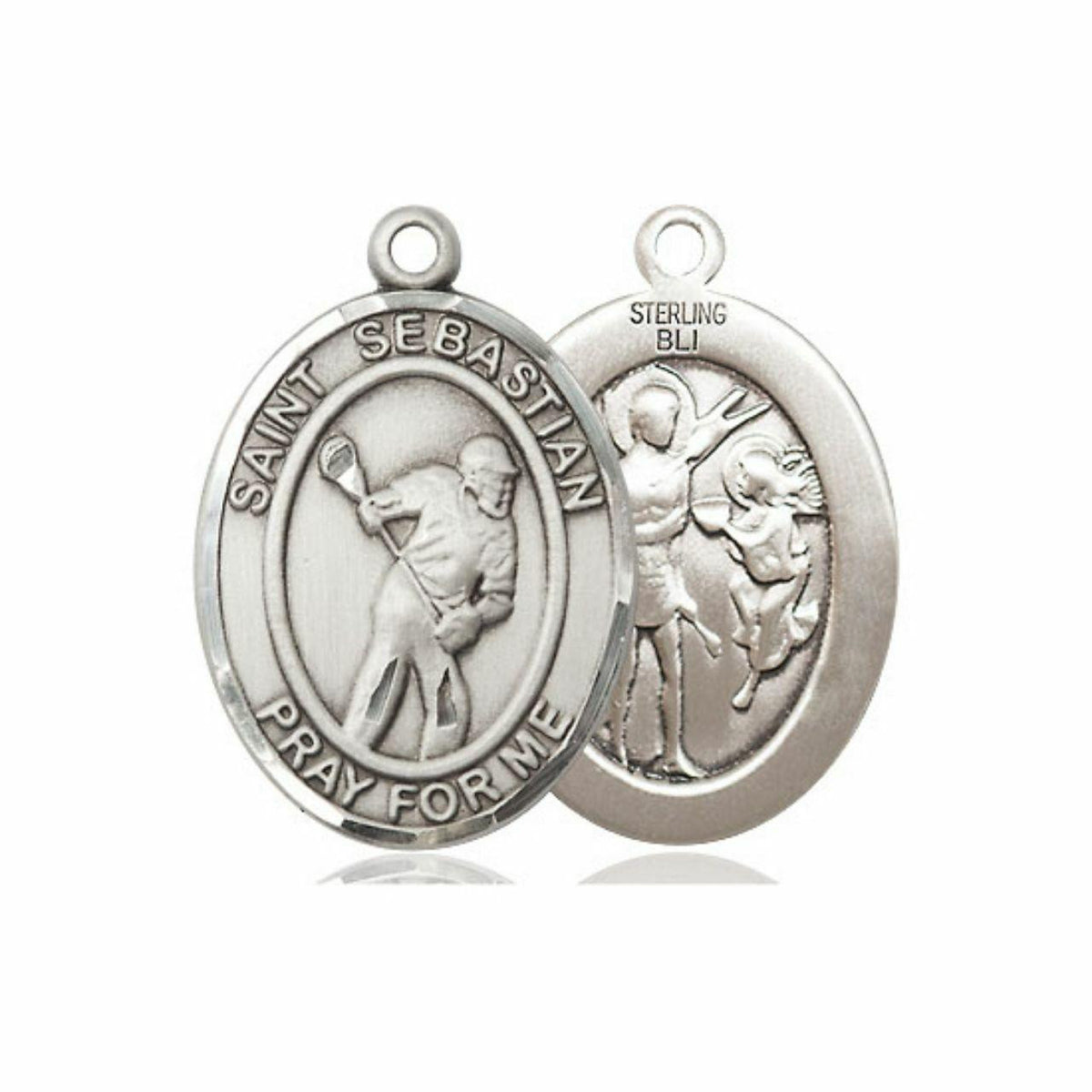 St Sebastian Lacrosse Medal - Sterling Silver Oval Pendant 2 Sizes