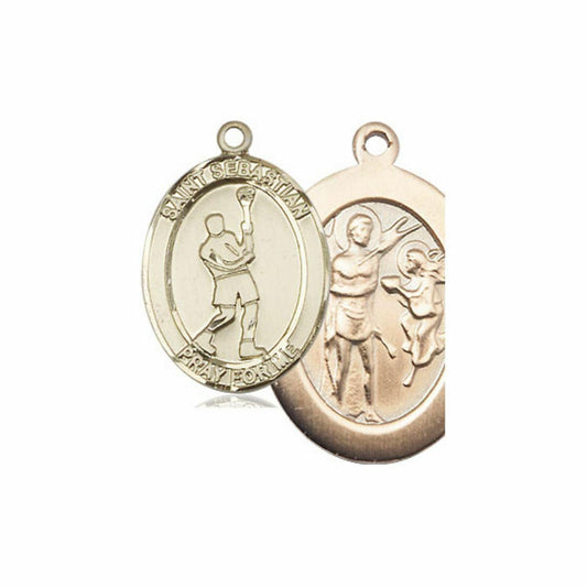 St Sebastian Lacrosse Medal - Sterling Silver Oval Pendant 3 Sizes