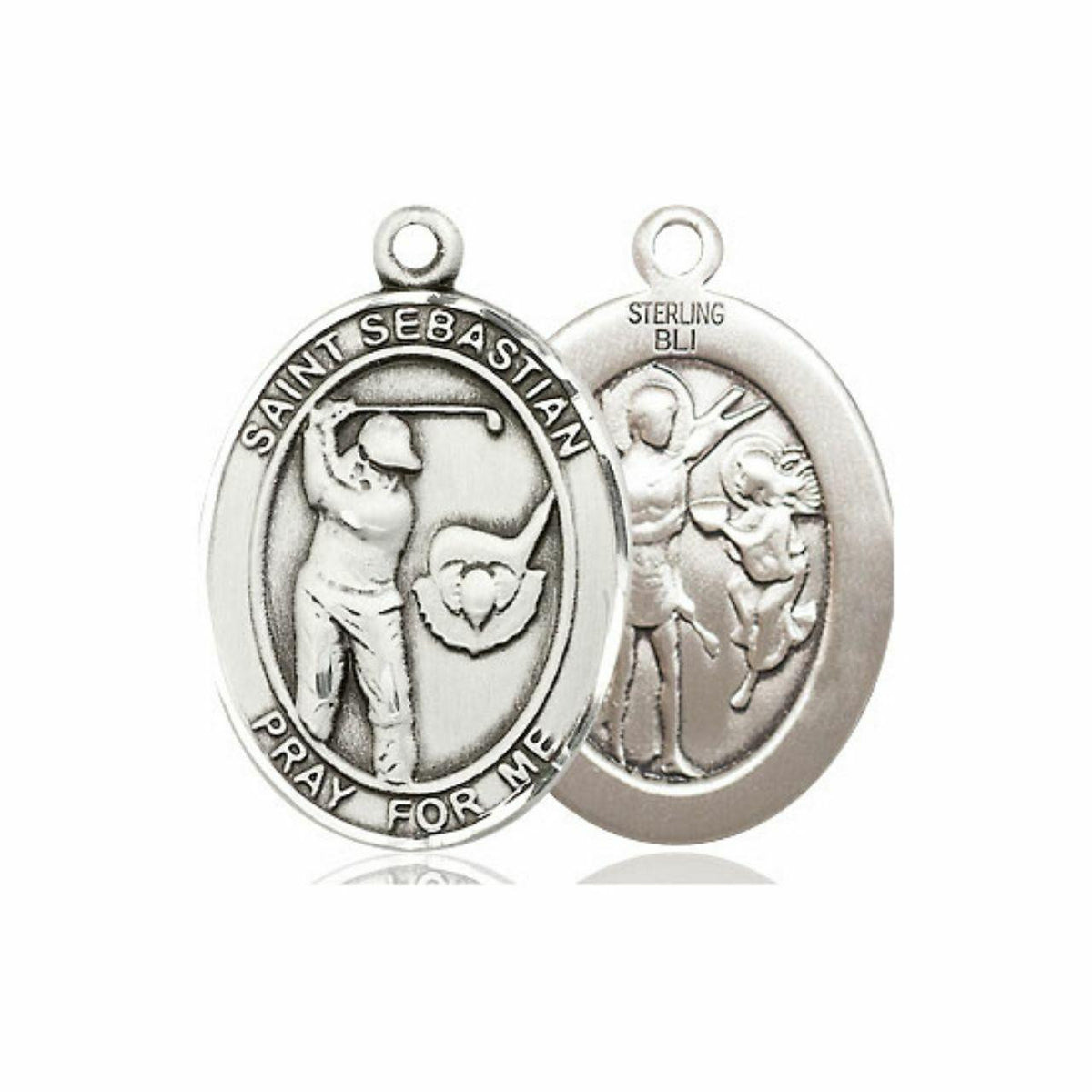 St Sebastian Mens Golf Medal - Sterling Silver Oval Pendant 2 Sizes