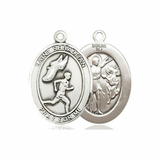 St Sebastian Mens Track and Field Medal - Sterling Silver Oval Pendant 2 Sizes