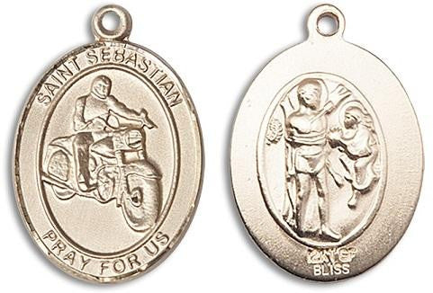St Sebastian Motorcycle Medal - 14kt Gold Oval Pendant 3 Sizes
