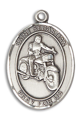 St Sebastian Motorcycle Medal - Sterling Silver Oval Pendant 3 Sizes