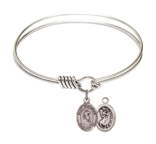 St Sebastian - Rugby Round Eye Hook Bangle Bracelet - Sterling Silver Charm - 6.25 Inch 9187SS