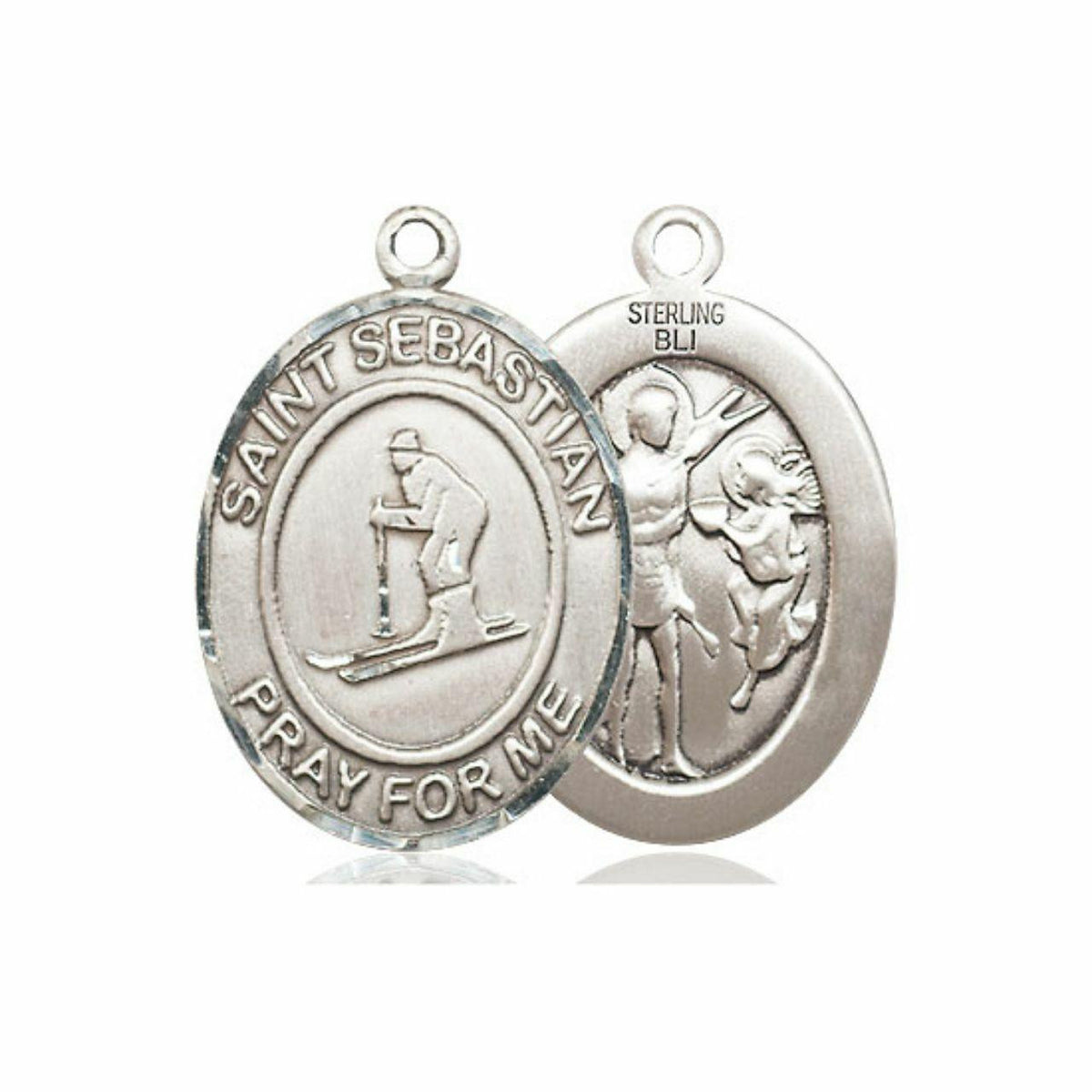St Sebastian Skiing Medal - Sterling Silver Oval Pendant 3 Sizes