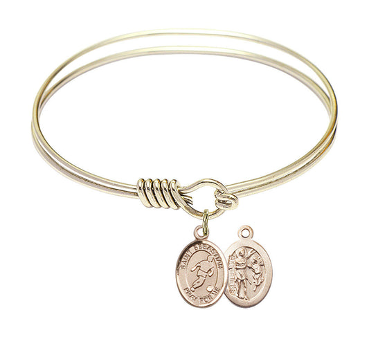 St Sebastian - Soccer Round Eye Hook Bangle Bracelet - Gold-Filled Charm - 6.25 Inch 9164GF