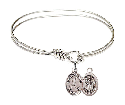 St Sebastian - Softball Eye Hook Bangle Bracelet - Sterling Silver Charm 9183SS