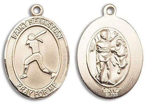 St Sebastian Softball Medal - 14kt Gold Oval Pendant 3 Sizes