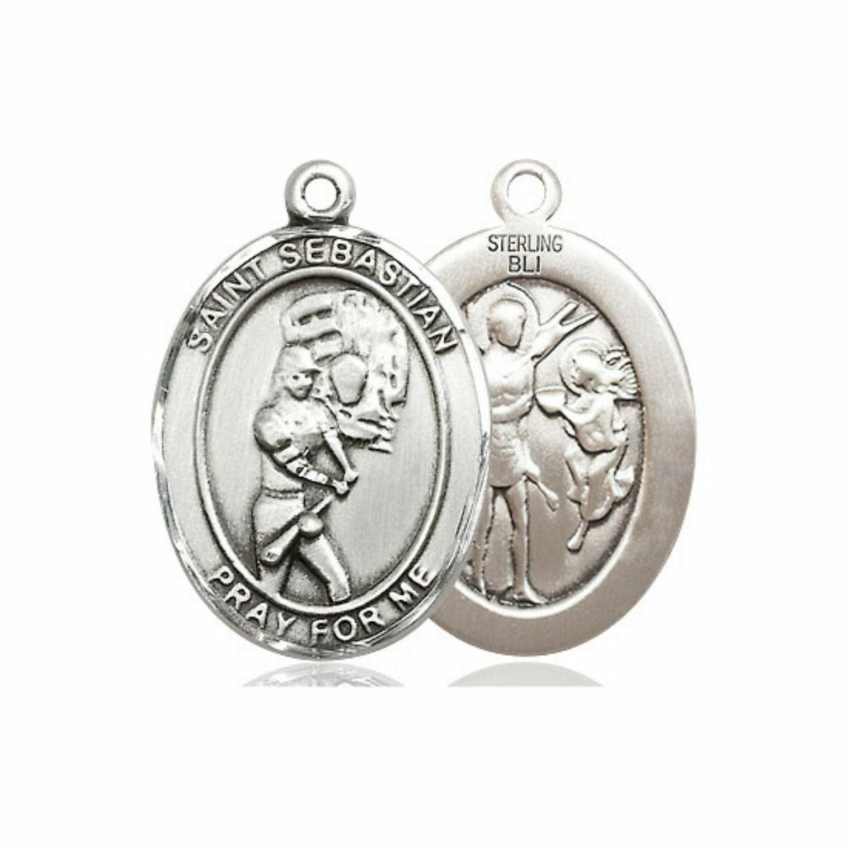 St Sebastian Softball Medal - Sterling Silver Oval Pendant 2 Sizes