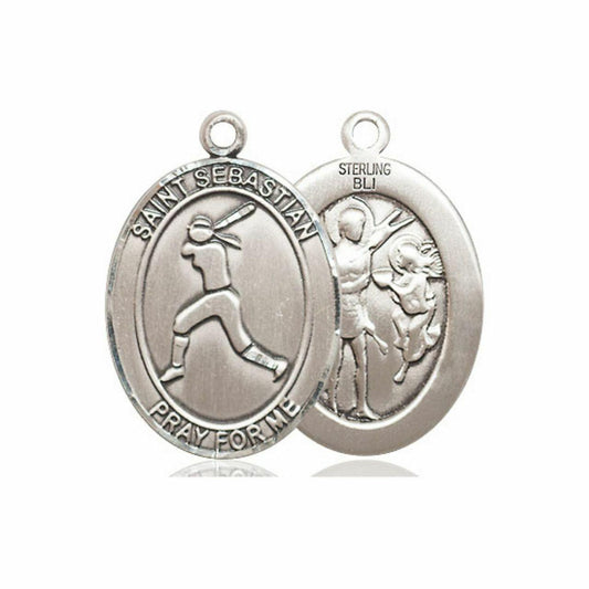 St Sebastian Softball Medal - Sterling Silver Oval Pendant 3 Sizes