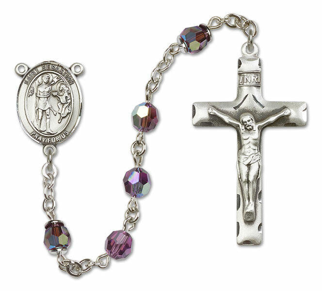 St Sebastian Sterling Silver Rosary - 16 Color Options 8100/0644