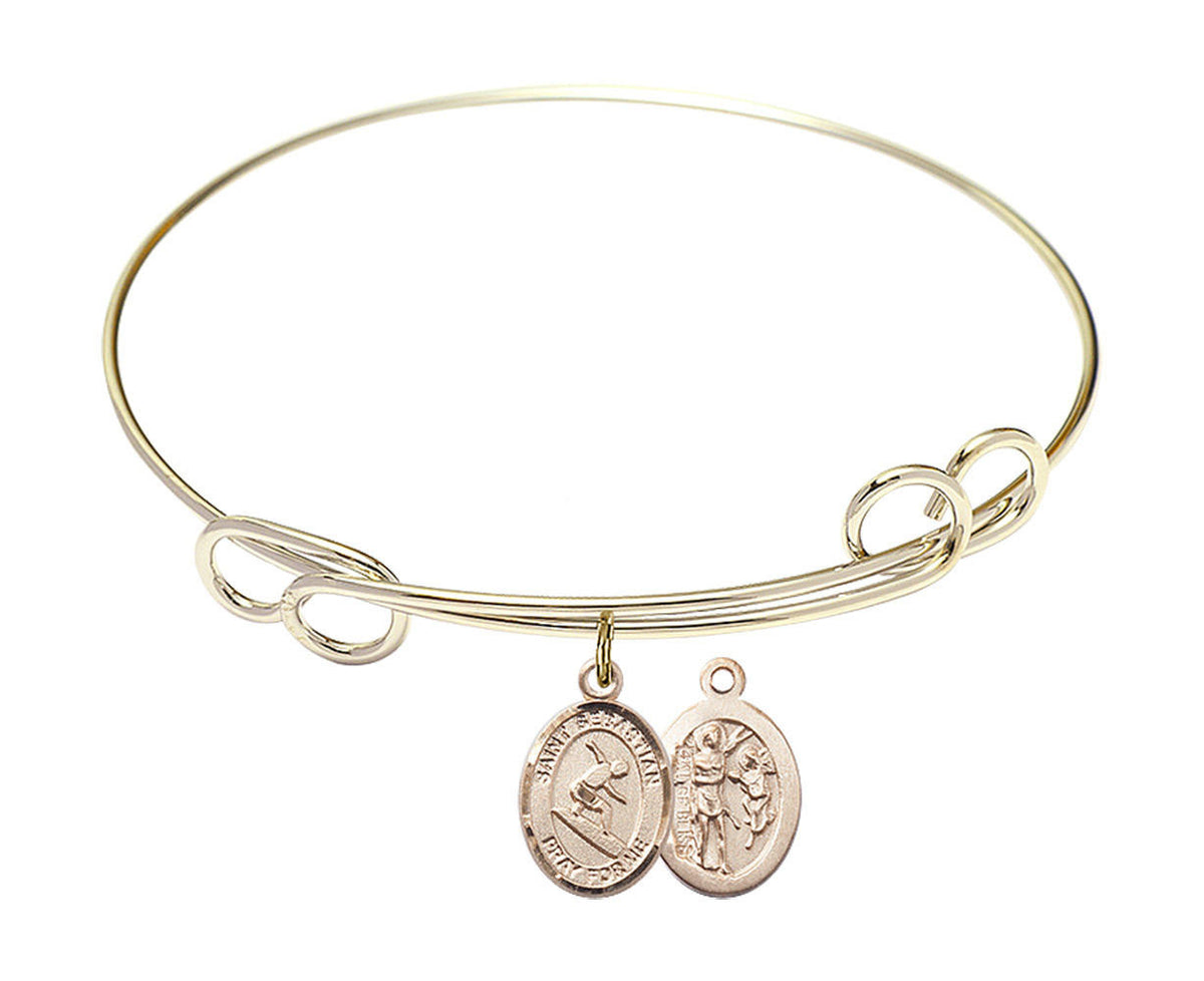 St Sebastian - Surfing Double Loop Bangle Bracelet - Gold-Filled Charm