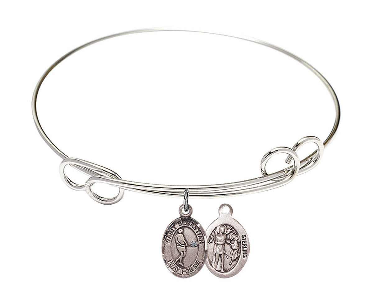 St Sebastian - Tennis Double Loop Bangle Bracelet - Sterling Silver Charm