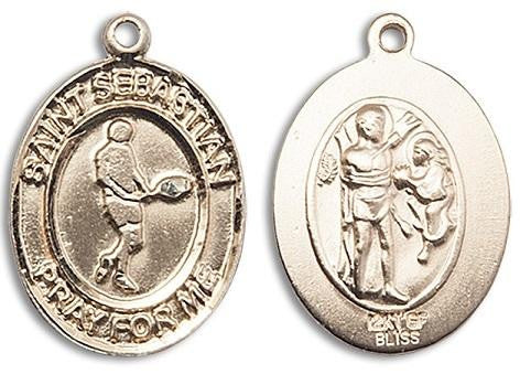 St Sebastian Tennis Medal - 14kt Gold Oval Pendant 3 Sizes