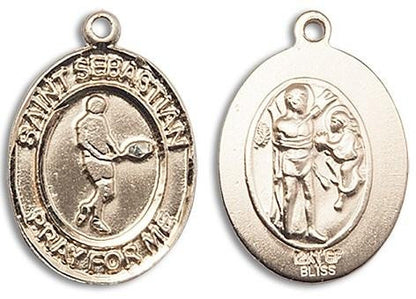 St Sebastian Tennis Medal - 14kt Gold Oval Pendant 3 Sizes