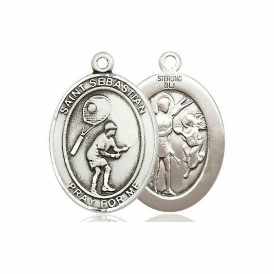St Sebastian Tennis Medal - Sterling Silver Oval Pendant 2 Sizes
