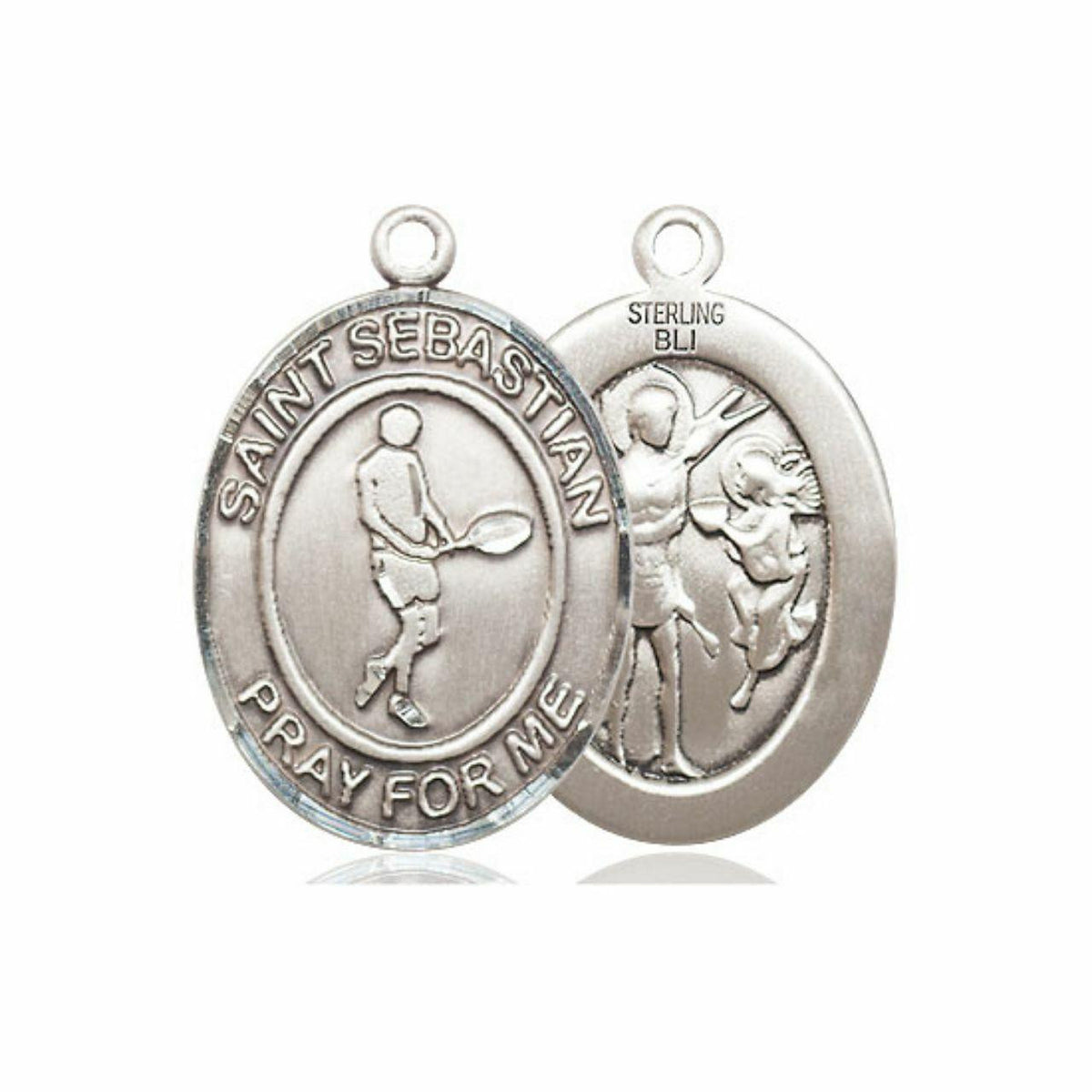 St Sebastian Tennis Medal - Sterling Silver Oval Pendant 3 Sizes