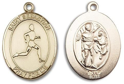 St Sebastian Track and Field Medal - 14kt Gold Oval Pendant 3 Sizes