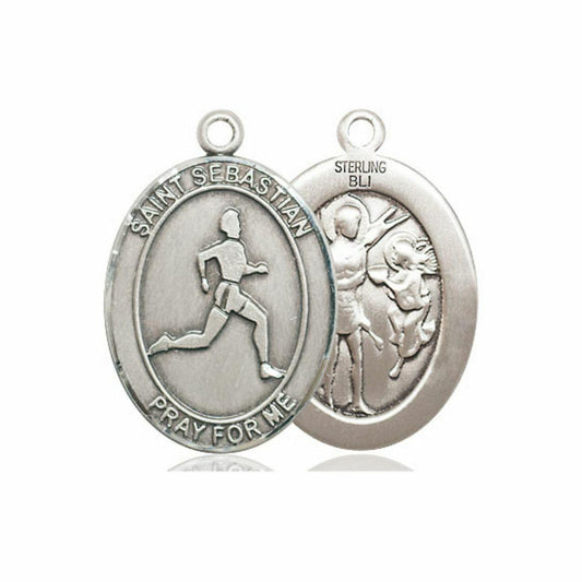 St Sebastian Track and Field Medal - Sterling Silver Oval Pendant 3 Sizes