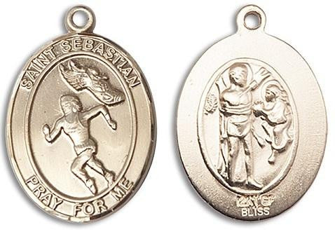 St Sebastian Womens Track and Field Medal - 14kt Gold Oval Pendant 2 Sizes