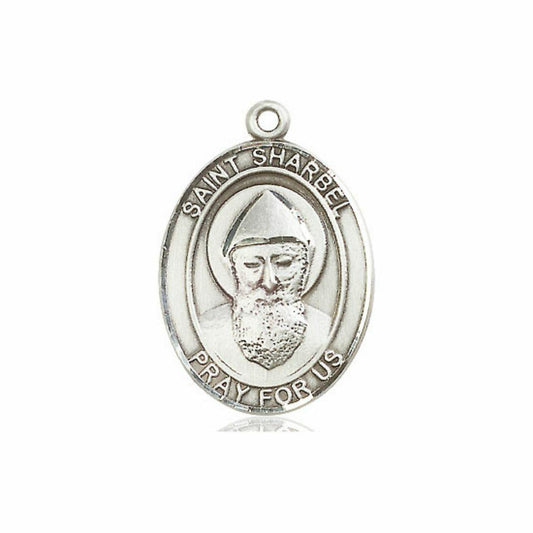 St Sharbel Medal - Sterling Silver Oval Pendant 3 Sizes