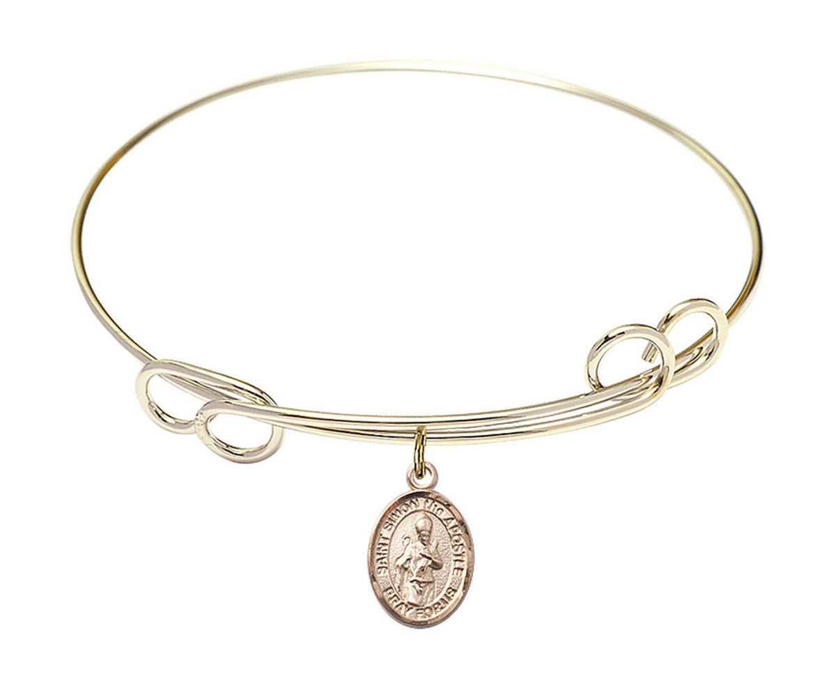 St Simon The Apostle Double Loop Bangle Bracelet - Gold-Filled Charm 9375GF