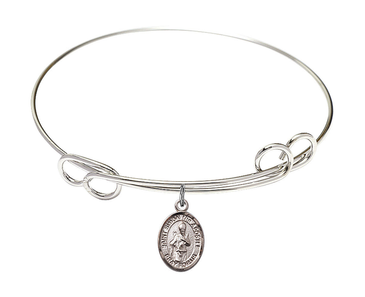 St Simon The Apostle Double Loop Bangle Bracelet - Sterling Silver Charm 9375SS