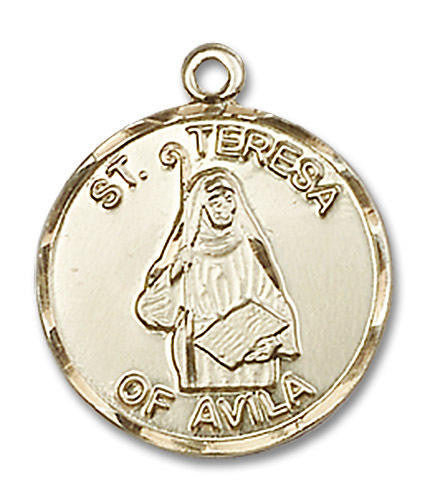 St Teresa of Avila Medal - 14kt Gold 3/4 x 5/8 Round Pendant 1365