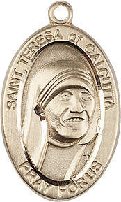 St Teresa of Calcutta Medal - 14kt Gold 7/8 x 1/2 Oval Pendant 4123TC