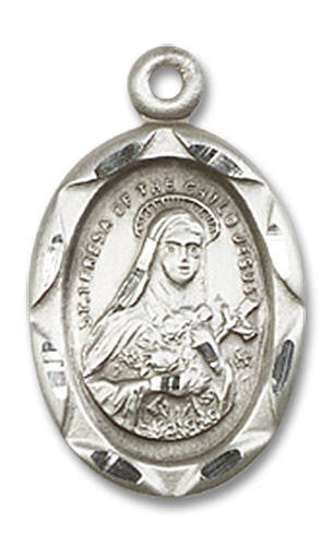 St Teresa of the Child Jesus Medal - Sterling Silver 3/4 x 3/8 Oval Pendant 0612TSS