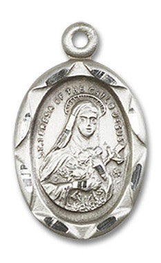 St. Teresa of the Child Jesus Medal - Sterling Silver 3/4" x 3/8" Oval Pendant (0612TSS)