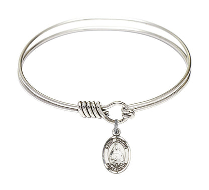 St Theodora Round Eye Hook Bangle Bracelet - Sterling Silver Charm - 6.25 Inch 9382SS