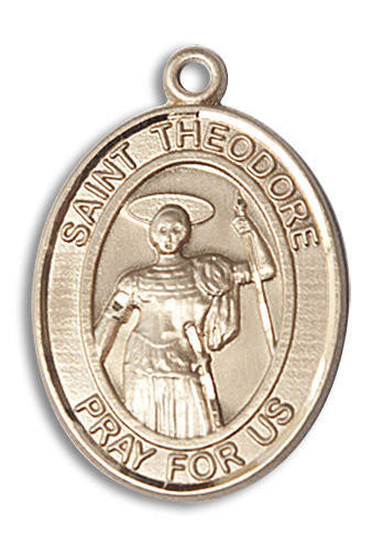 St Theodore Medal - 14kt Gold Oval Pendant 3 Sizes