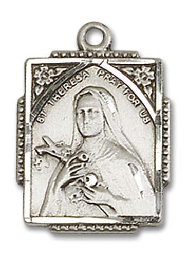 St Theresa Medal - Sterling Silver 3/4 x 1/2 Rectangular Pendant 0804TSS