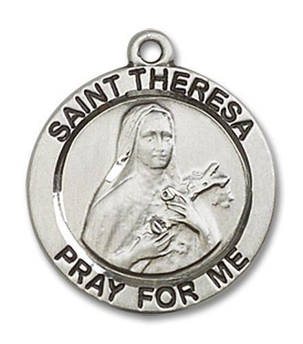 St Theresa Medal - Sterling Silver 3/4 x 3/4 Round Pendant 4064SS