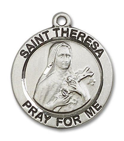 St Theresa Medal - Sterling Silver 3/4 x 3/4 Round Pendant 4064SS