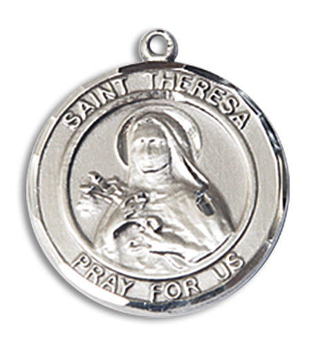 St Theresa Medal - Sterling Silver 3/4 x 5/8 Round Pendant 8106RDSS