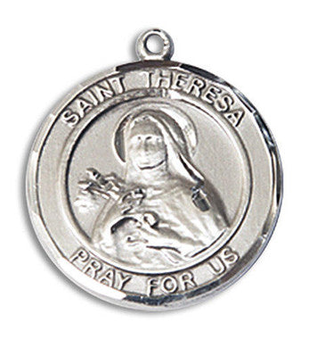 St. Theresa Medal - Sterling Silver 3/4" x 5/8" Round Pendant (8106RDSS)