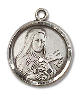 St. Theresa Medal - Sterling Silver 5/8" x 1/2" Round Pendant (0601TSS)