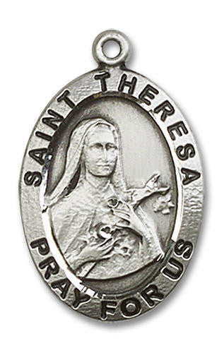 St Theresa Medal - Sterling Silver Oval Pendant 2 Sizes