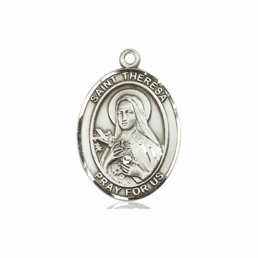 St Theresa Medal - Sterling Silver Oval Pendant 3 Sizes